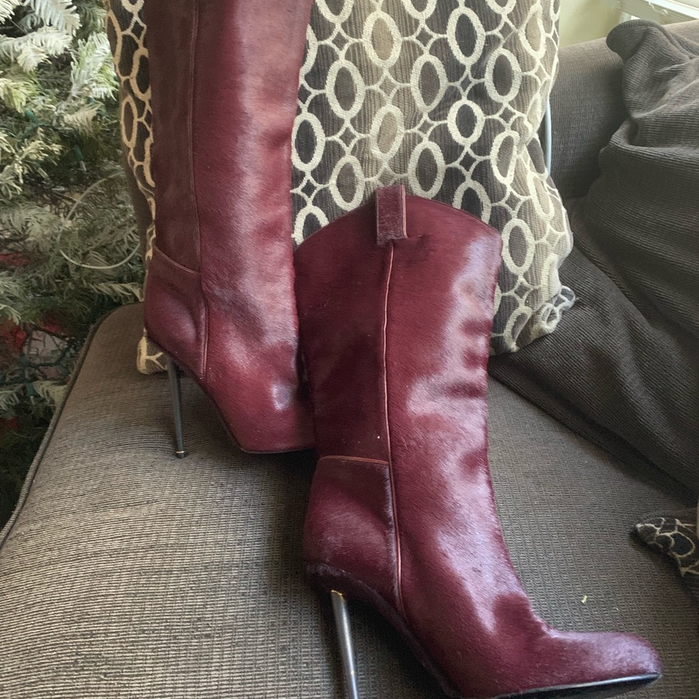 Tom Ford Maroon Pony Hair Cowboy Boots